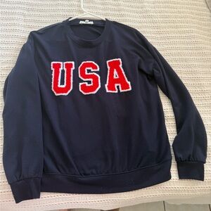 Workshop Republic Clothing Navy Crewneck Sweater with Red USA Letters